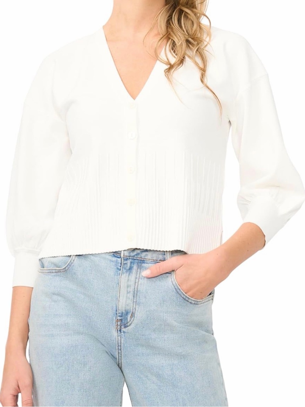 1.State Women's 3/4 Sleeve Bottom Rib Detailed Cardigan Size Small